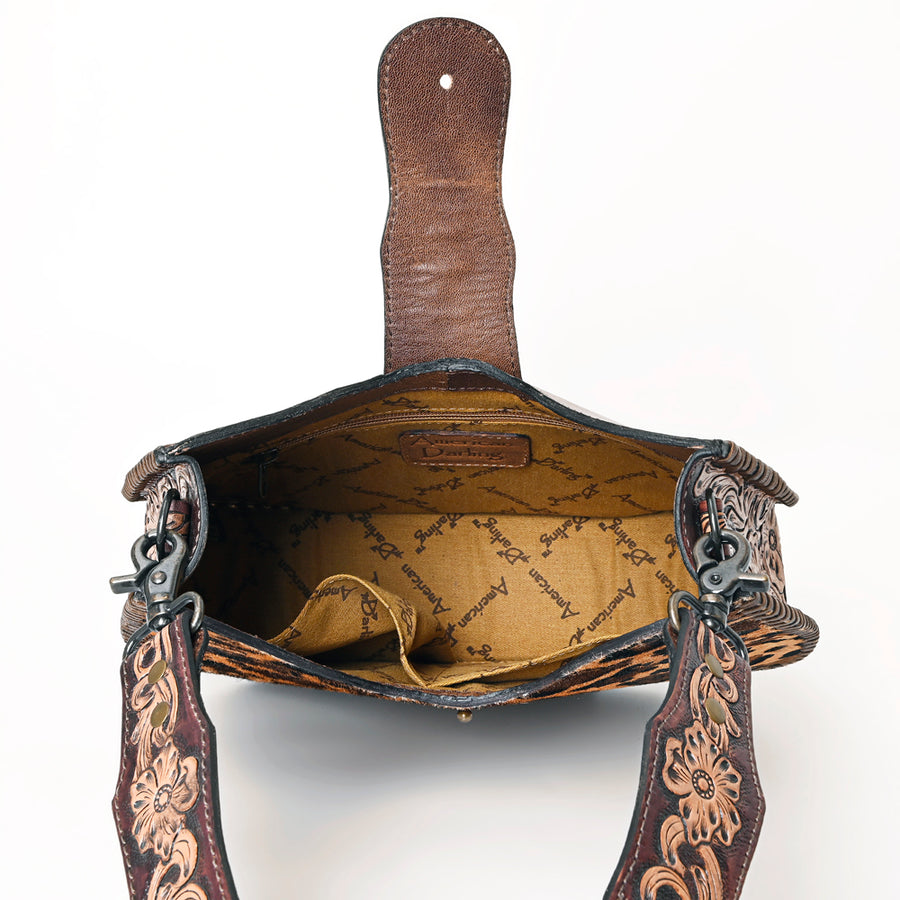 American Darling Hair-on Cowhide Hobo Bag for Women – Genuine Leather Western Shoulder Purse with Hand-Tooled Details and Wide Strap