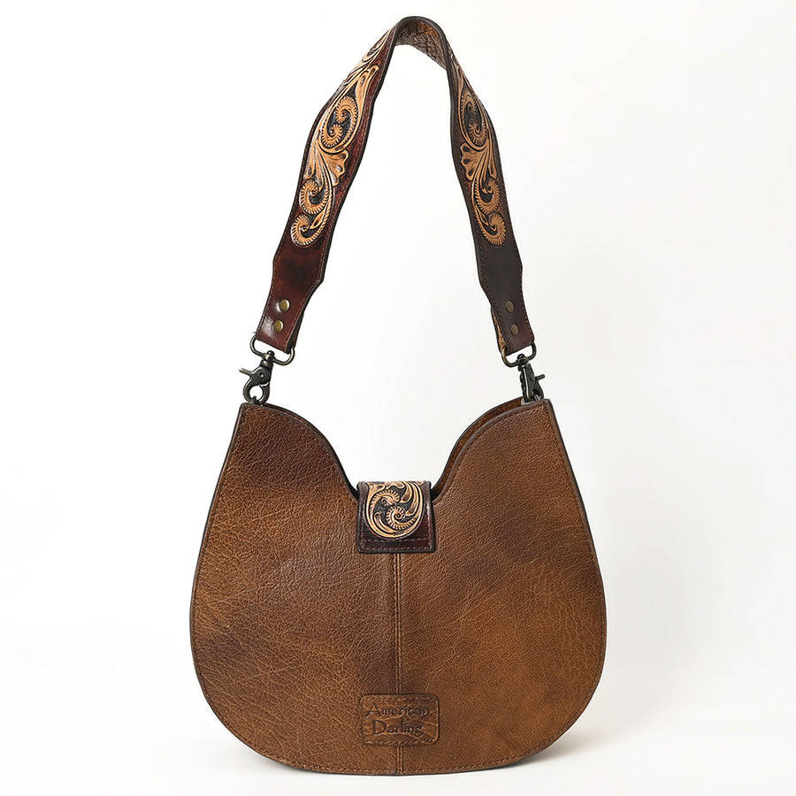 American Darling Hair-on Cowhide Hobo Bag for Women – Genuine Leather Western Shoulder Purse with Hand-Tooled Details and Wide Strap