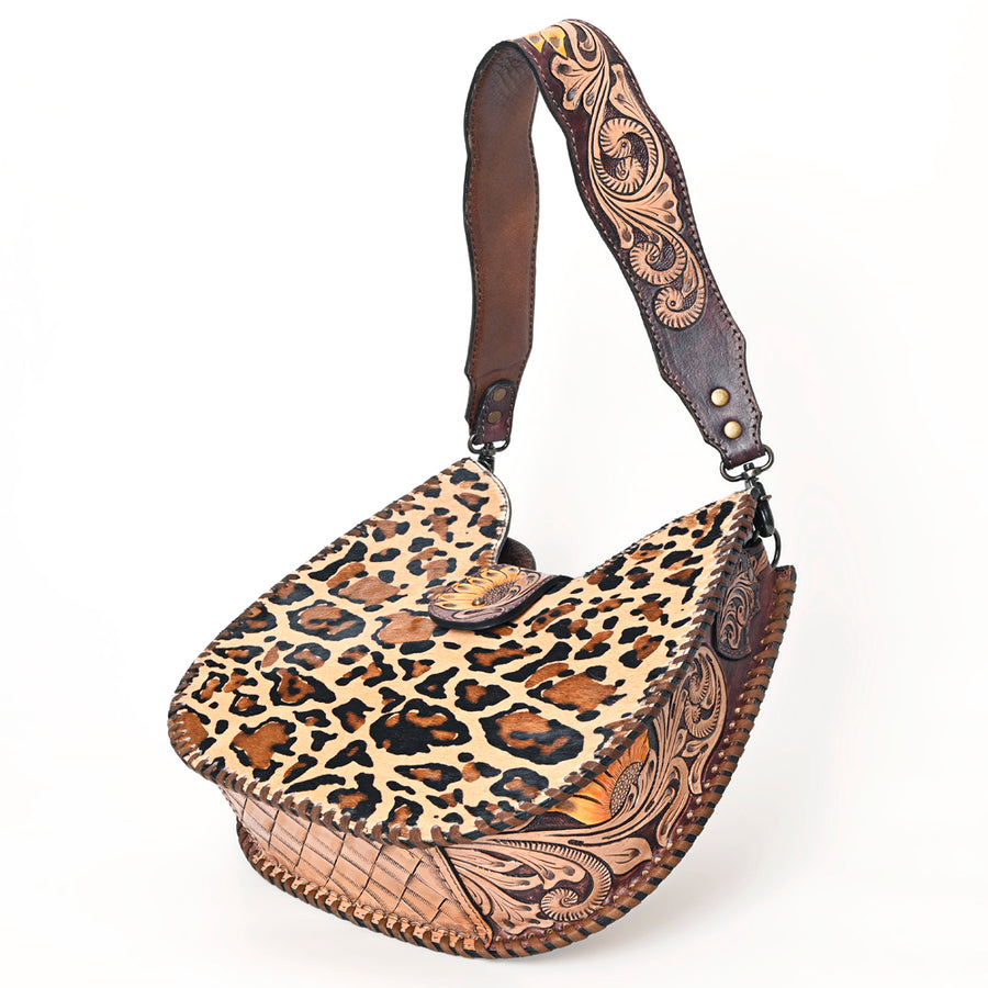 American Darling Hair-on Cowhide Hobo Bag for Women – Genuine Leather Western Shoulder Purse with Hand-Tooled Details and Wide Strap