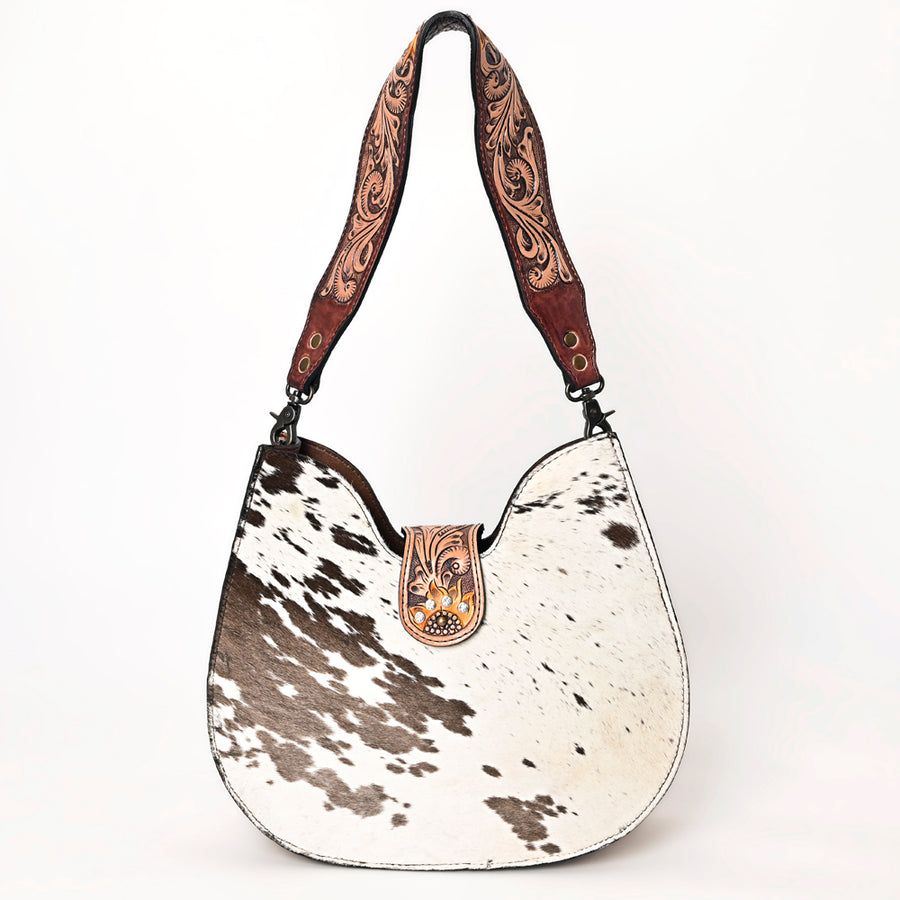 American Darling Hair-on Cowhide Hobo Bag for Women – Genuine Leather Western Shoulder Purse with Hand-Tooled Floral Strap and Artisan Detailing