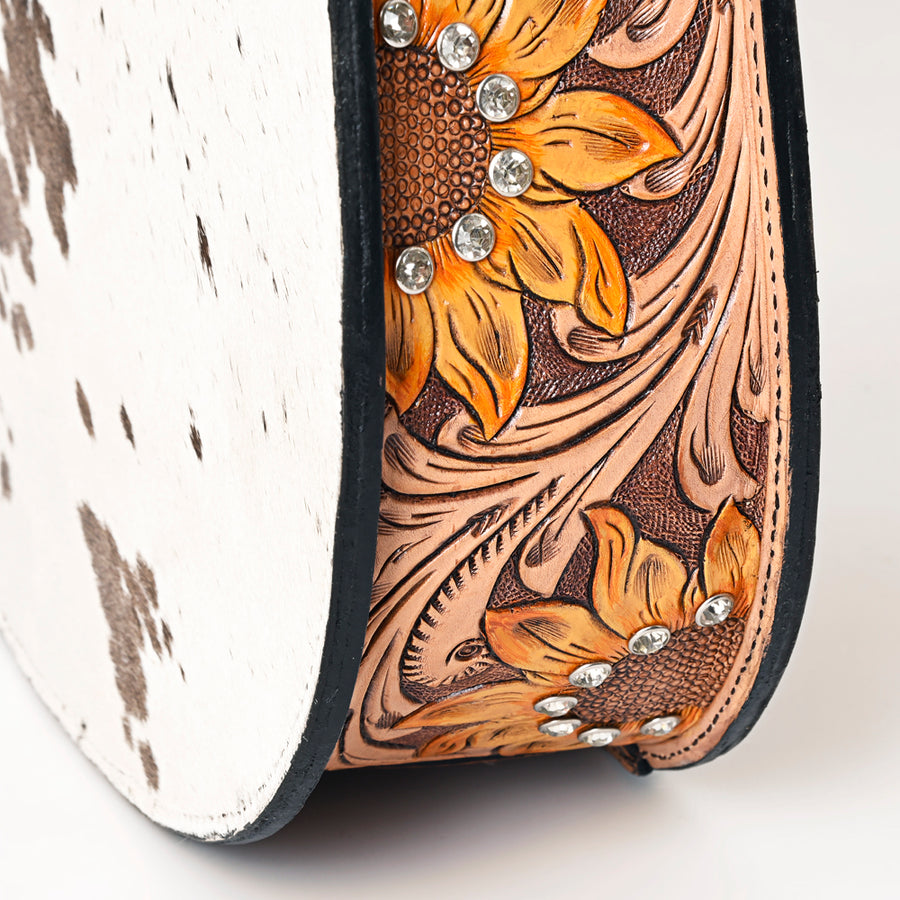 American Darling Hair-on Cowhide Hobo Bag for Women – Genuine Leather Western Shoulder Purse with Hand-Tooled Floral Strap and Artisan Detailing