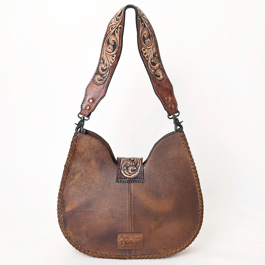 American Darling Hair-on Cowhide Hobo Bag for Women – Genuine Leather Western Shoulder Purse with Hand-Tooled Floral Strap and Artisan Detailing