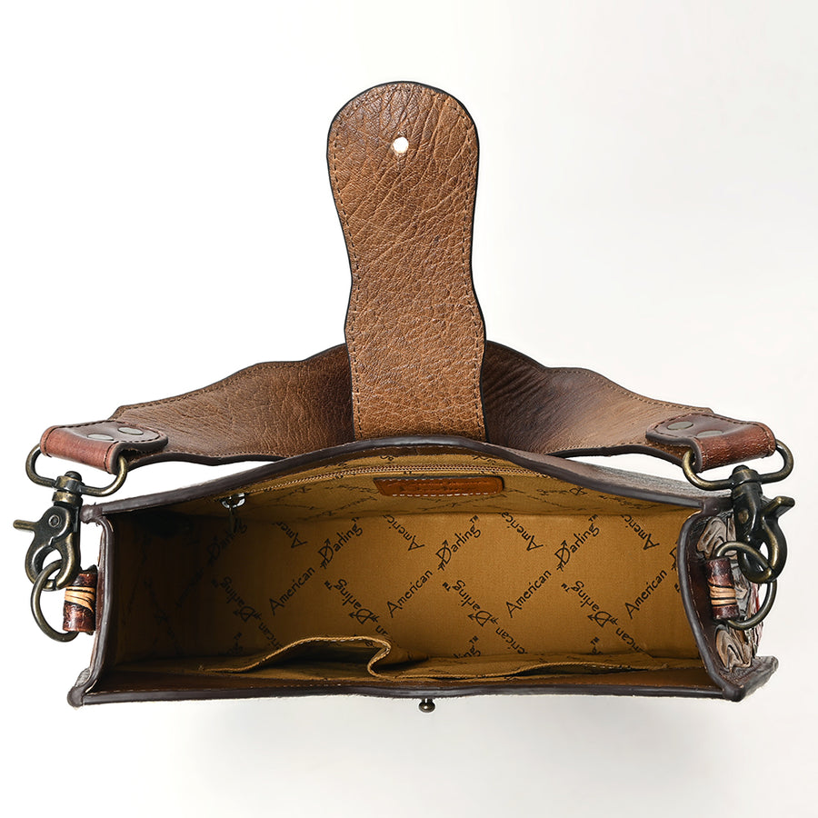 American Darling Western Hair-on Cowhide Leather Hobo Bag – Hand-Tooled Floral Design, Adjustable Strap