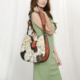 American Darling Hair-on Cowhide Western Hobo Bag – Genuine Leather Hand-Tooled Floral Design and Comfort Shoulder Strap