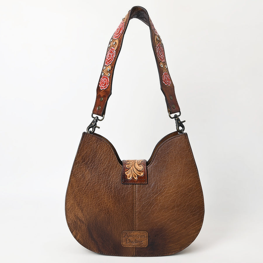 American Darling Hair-on Cowhide Western Hobo Bag – Genuine Leather Hand-Tooled Floral Design and Comfort Shoulder Strap