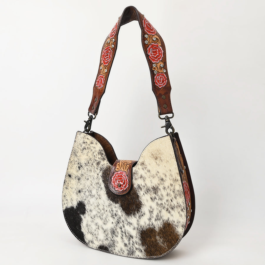 handcrafted hair-on cowhide western hobo bag with strap by American Darling