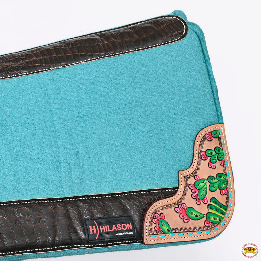 HILASON Western Wool Felt Horse Saddle Pad W/ Distressed Wear Leather | for Horses