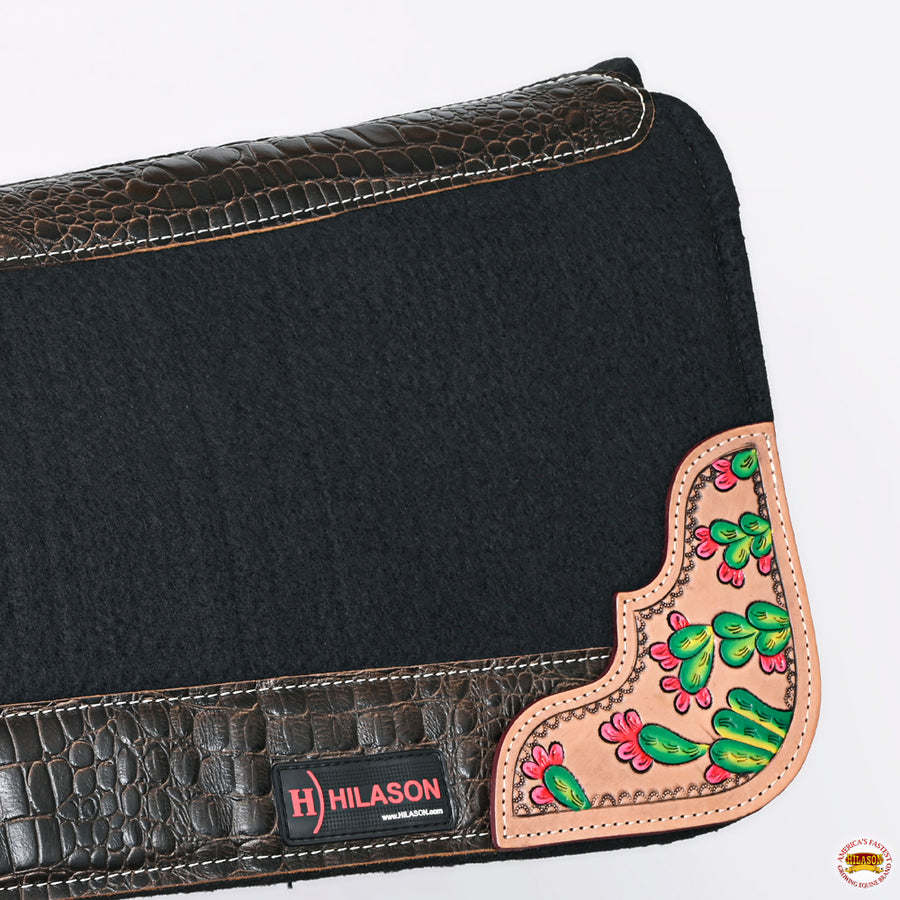 HILASON Western Wool Felt Horse Saddle Pad W/ Distressed Wear Leather | for Horses