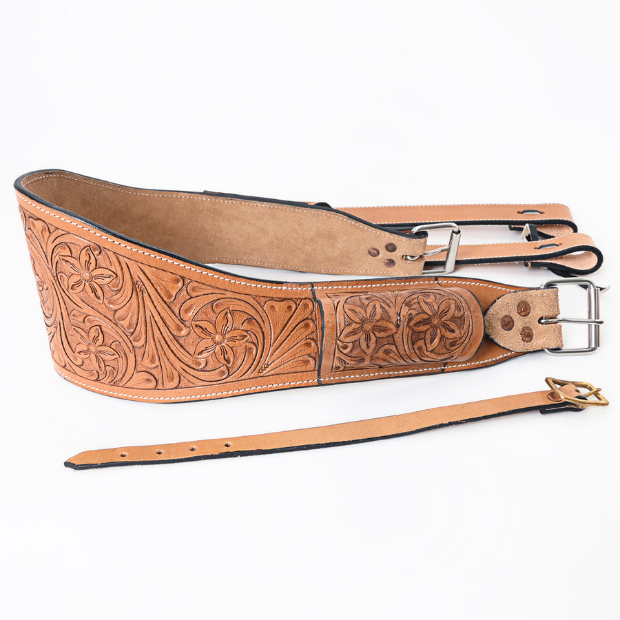 Horse Saddle Flank Cinch Girth Handtooled Leather W/ Billets Antique Tan Comfytack by Hilason