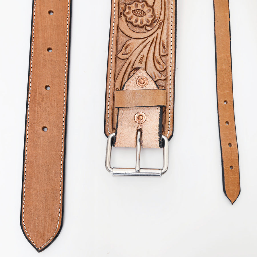 Horse Saddle Flank Cinch Girth Handtooled Leather W/ Billets Antique Tan Comfytack by Hilason