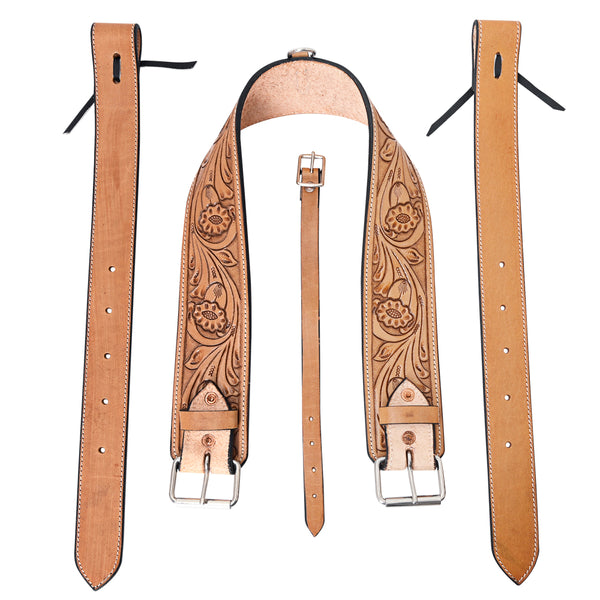 Comfytack H. Saddle Flank Cinch Girth Handtooled Leather W/ Billets by Hilason – Cowboy and equestrian accessories