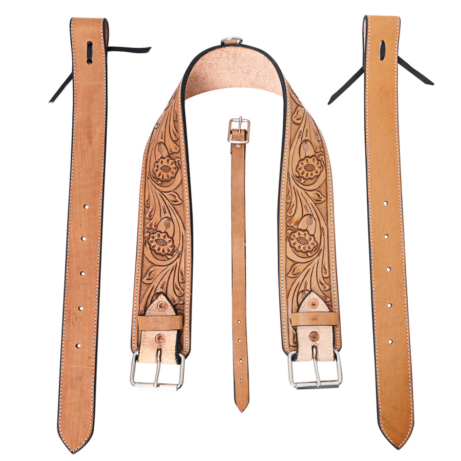 Comfytack Horse Saddle Flank Cinch Girth Handtooled Leather with Billets Antique Tan - Uhorse