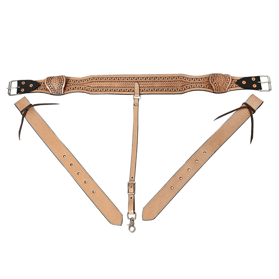 Comfytack Horse Saddle Flank Cinch Girth Handtooled Leather with Billets Antique Tan - Uhorse
