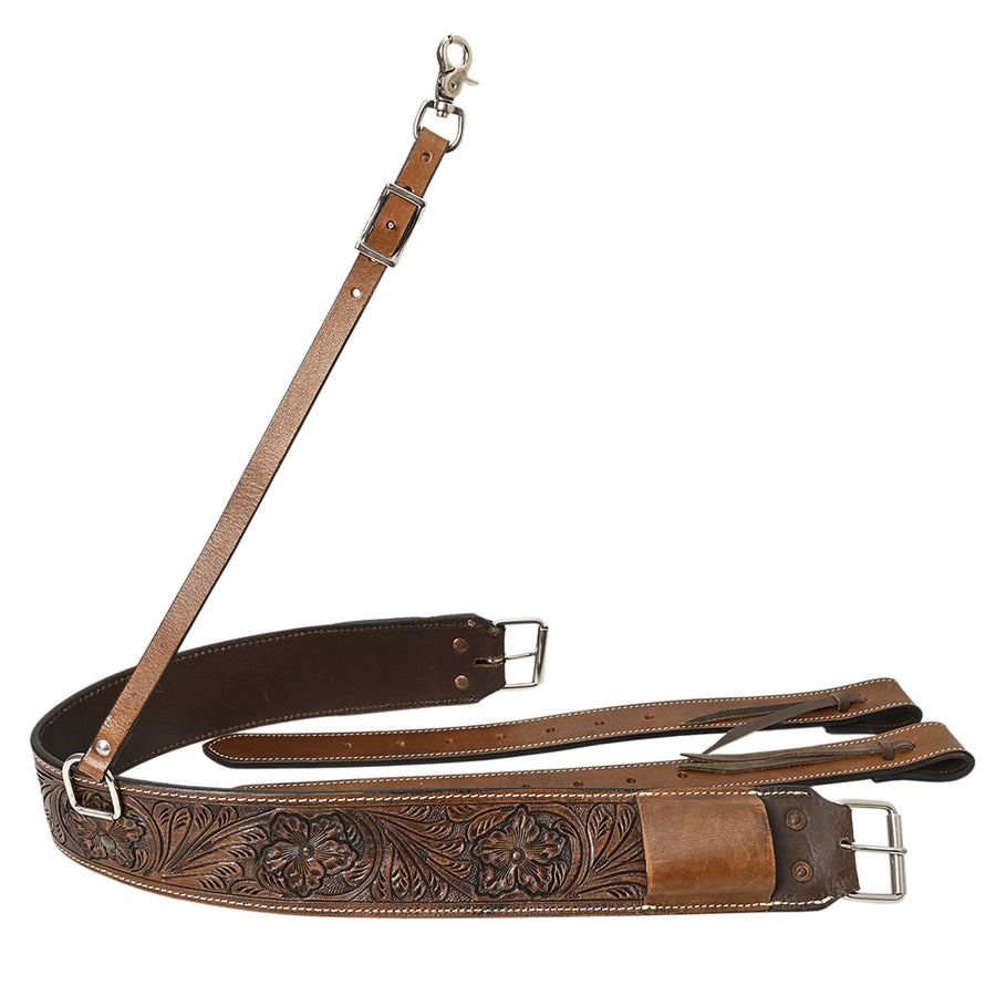 Comfytack Horse Western Floral Tooled Leather Rear Flank Saddle Cinch With Billets - Uhorse