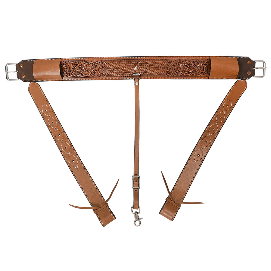 Comfytack Horse Western Leather Basketweave Tooled Floral Rear Flank Saddle Cinch Off Billets - Uhorse