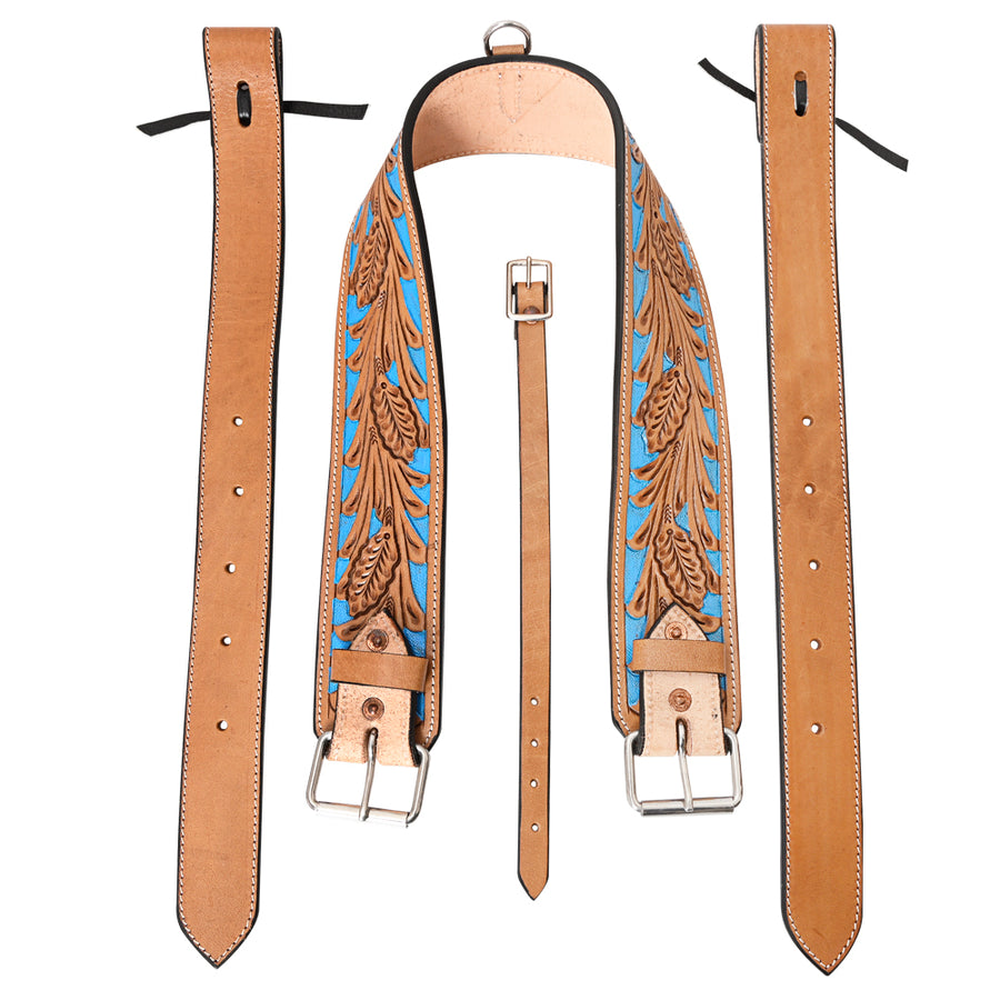 Comfytack Horse Western Floral Tooled Leather Rear Flank Saddle Cinch With Billets - Uhorse