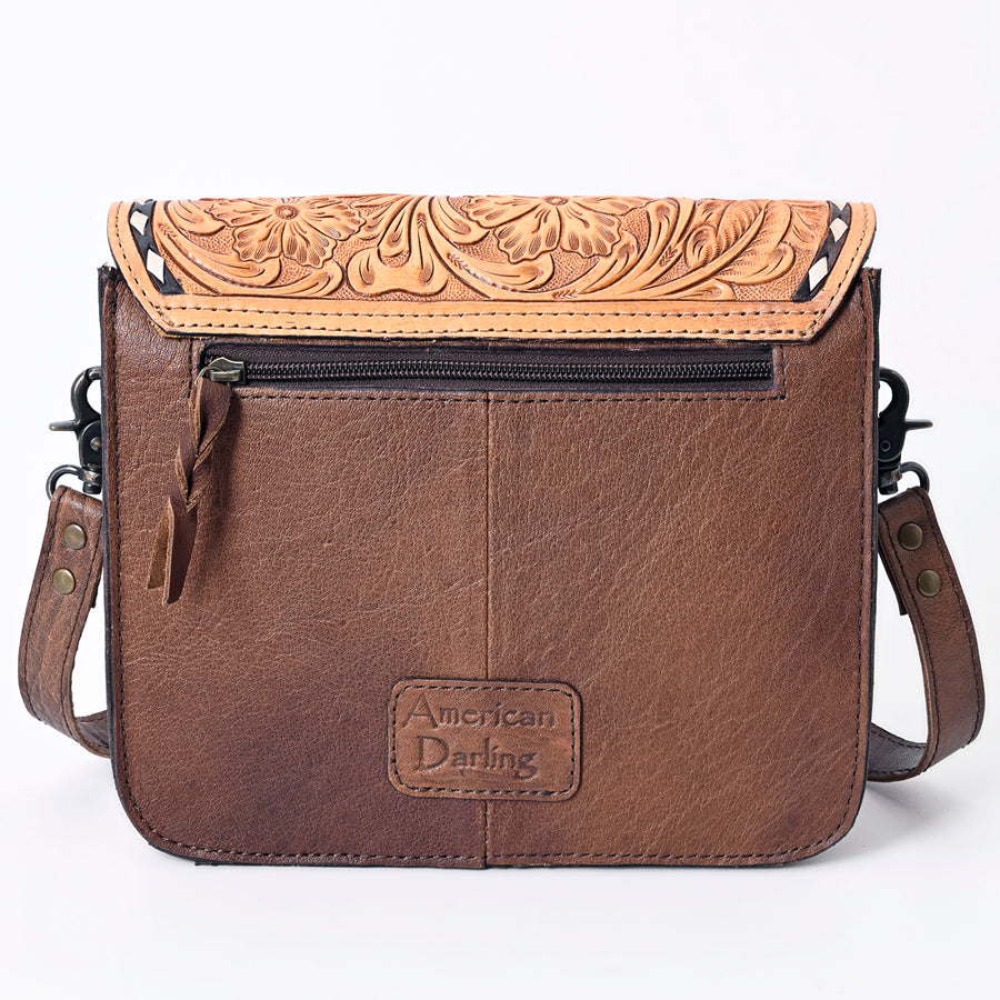 American Darling Small Crossbody Bag – Genuine Leather Hand-Tooled Floral Carving, Adjustable Strap, Western Style Purse for Women