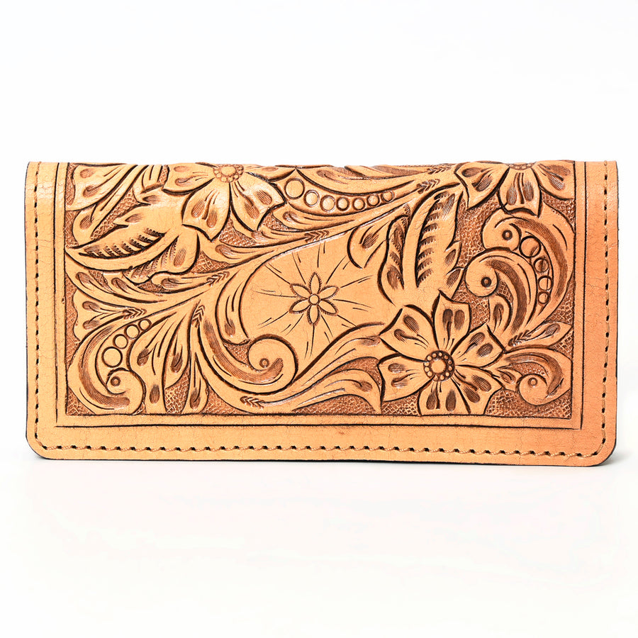 American Darling Western Clutch Bag Hand Tooled Floral Carved Genuine Vegetable Tanned Leather Purse with YKK Zipper