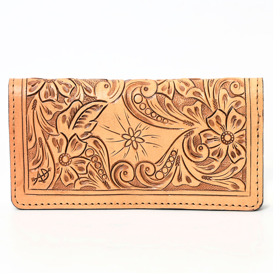 American Darling Western Clutch Bag Hand Tooled Floral Carved Genuine Vegetable Tanned Leather Purse with YKK Zipper