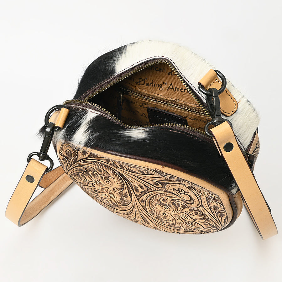 American Darling Canteen Bag Hand Tooled Hair on Genuine Leather Western Women | Handbag Purse