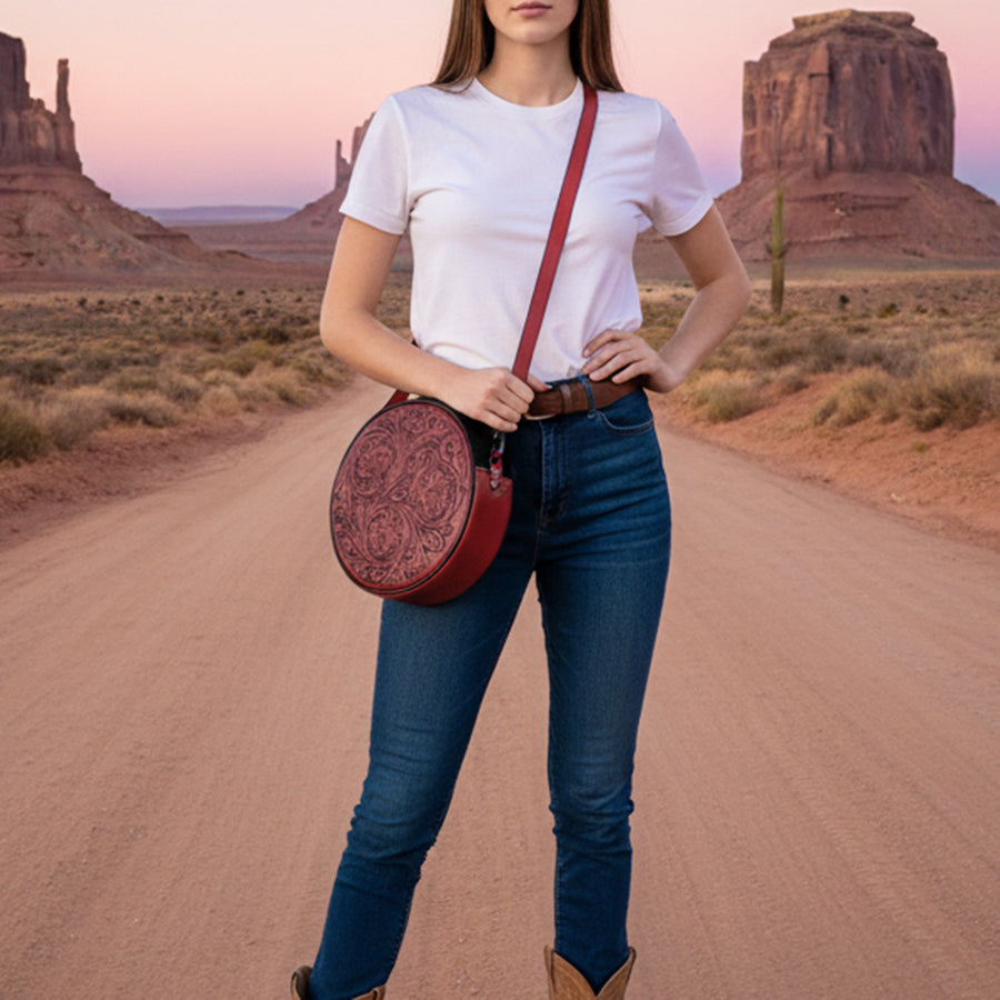 American Darling Canteen Bag Hand Tooled Hair on Genuine Leather Western Women | Handbag Purse