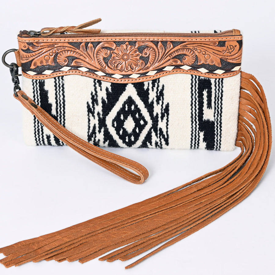 American Darling Wristlet Bag Handcrafted from Floral Embossed Damascus Genuine Leather with YKK Zipper and Wrist Strap