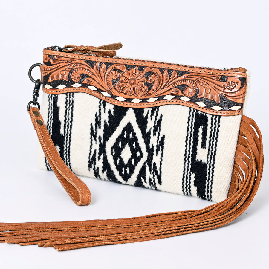 American Darling Hand Tooled Saddle Blanket Wristlet Bag - Uhorse
