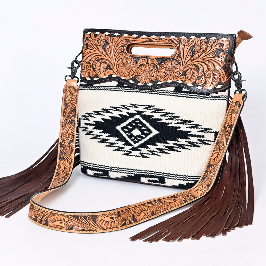 American Darling Clutch Hand Tooled Saddle Blanket Fabric Genuine Leather Western Women Bag Handbag Purse | Purses - Uhorse