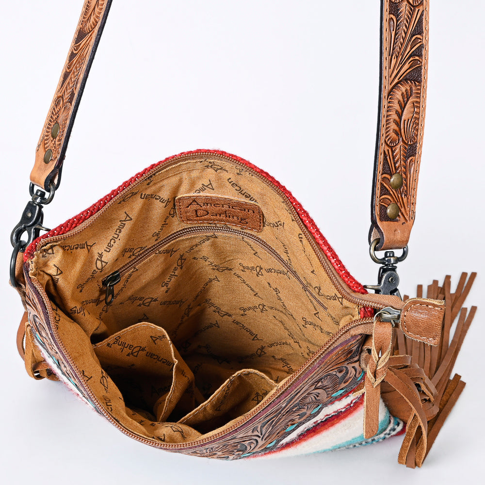 American Darling Messenger Hand Tooled Saddle Blanket Fabric Genuine Leather Western Women Bag Handbag Purse | Cute Messenger Bag | Leather Messenger Bag | Messenger Purse
