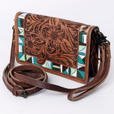 American Darling Organiser Bag Handcrafted from Crocodile Embossed Genuine Leather with YKK Zipper and Detachable Strap - Black Aztec