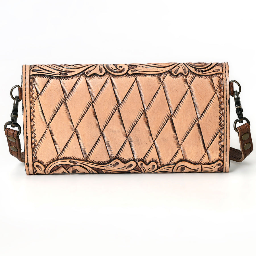 American Darling Wallet, Hand Tooled Genuine Vegetable-Tanned Leather, Western Handcrafted Tooled Crossbody Wallet for Women