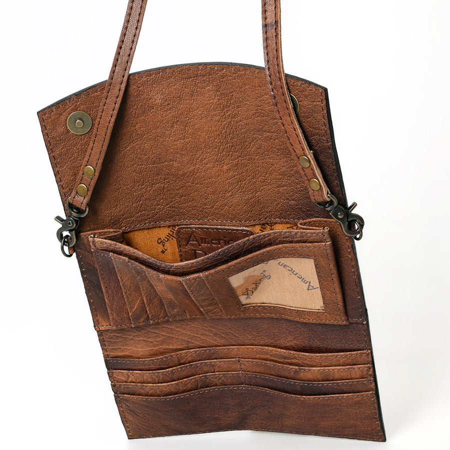 American Darling Wallet, Hand Tooled Genuine Vegetable-Tanned Leather, Western Handcrafted Tooled Crossbody Wallet for Women