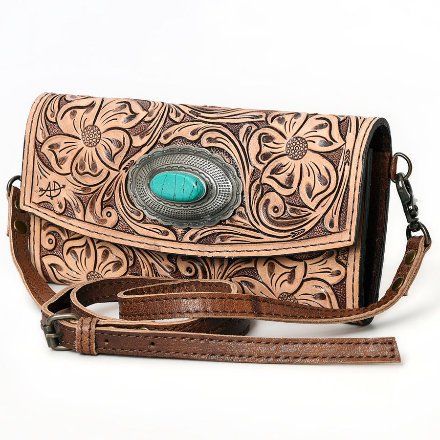 American Darling Hand Tooled Leather Wallet | Western Tooled Crossbody Wallet - Uhorse