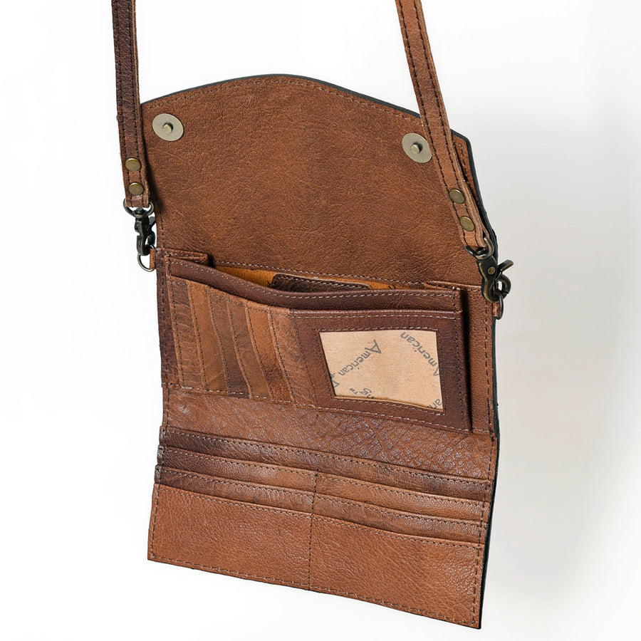 American Darling Wallet, Hand Tooled Genuine Vegetable-Tanned Leather, Western Handcrafted Tooled Crossbody Wallet for Women