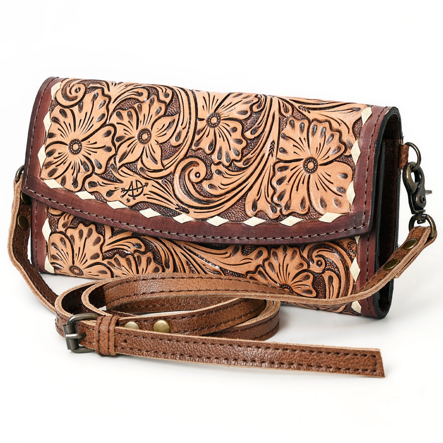 American Darling Hand Tooled Leather Wallet | Western Tooled Crossbody Wallet - Uhorse