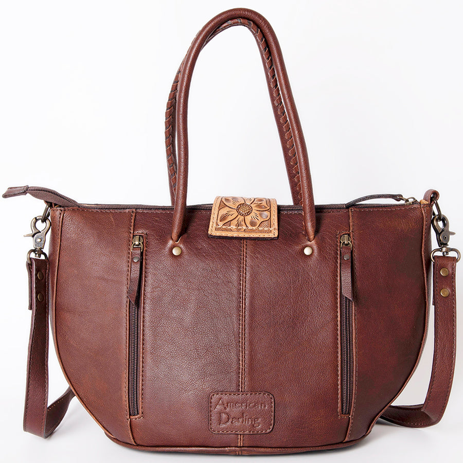 American Darling Western Tote Bag – Hand-Woven Saddle Blanket Design with Genuine Leather, Tooled Floral Accents, and Detachable Strap