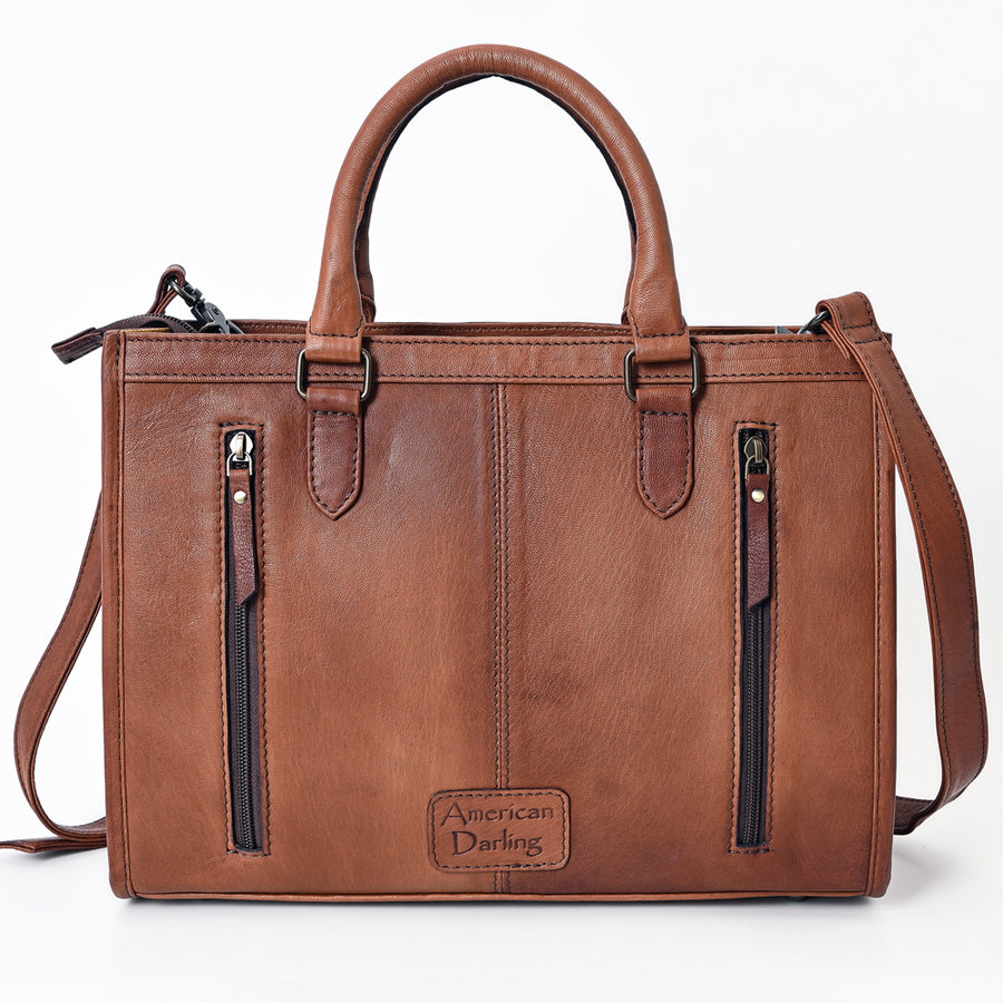 American Darling Hair-on Cowhide Tote Bag – Genuine Leather Western Purse with Hand-Tooled Floral Panel, Dual Handles, and Adjustable Strap