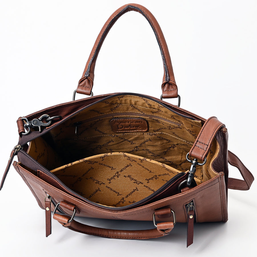 American Darling Hair-on Cowhide Tote Bag – Genuine Leather Western Purse with Hand-Tooled Floral Panel, Dual Handles, and Adjustable Strap