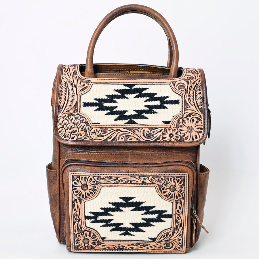 American Darling Western Leather Backpack – Genuine Crocodile Embossed and Hand-Tooled Floral Design, Adjustable Straps, and Spacious Interior