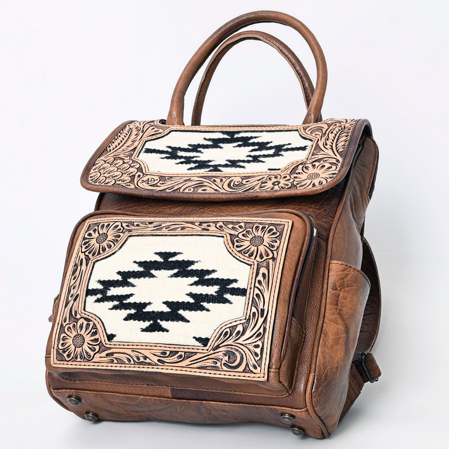 American Darling Western Leather Backpack – Genuine Crocodile Embossed and Hand-Tooled Floral Design, Adjustable Straps, and Spacious Interior