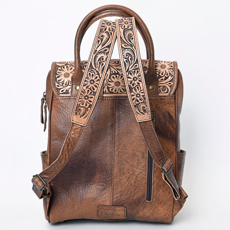 American Darling Western Leather Backpack – Genuine Crocodile Embossed and Hand-Tooled Floral Design, Adjustable Straps, and Spacious Interior