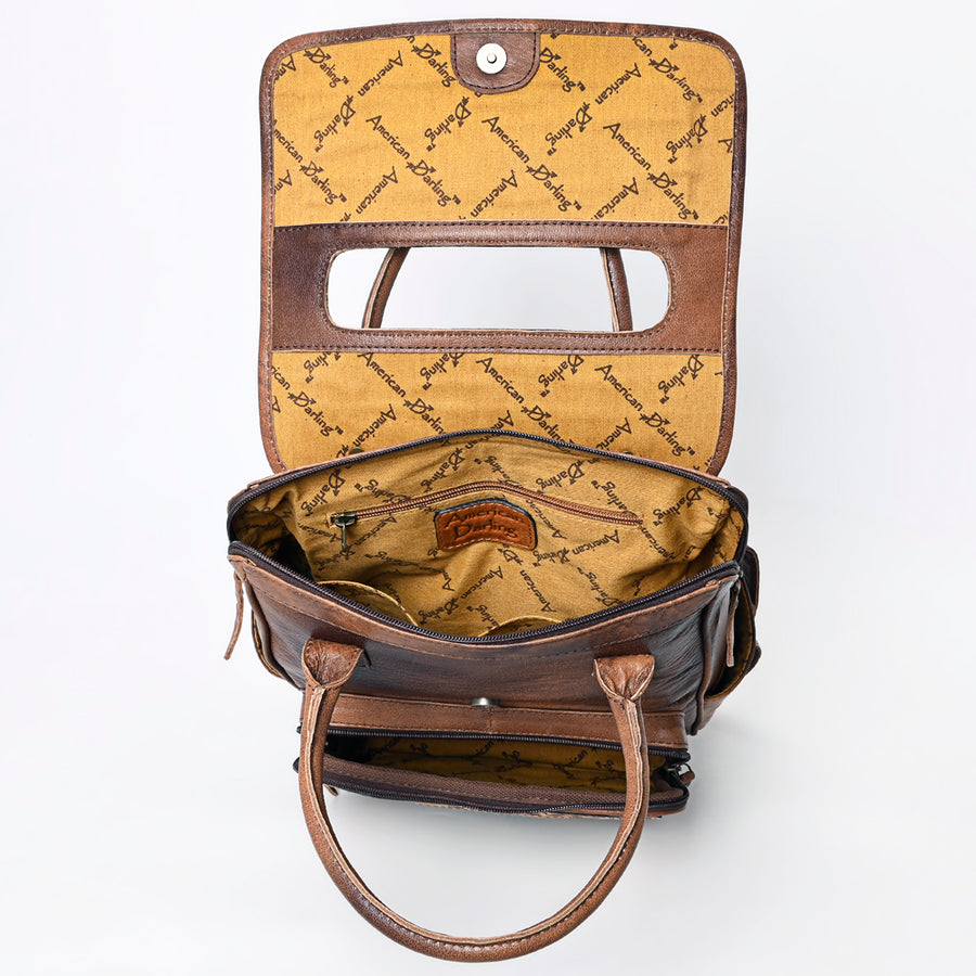 American Darling Western Leather Backpack – Genuine Crocodile Embossed and Hand-Tooled Floral Design, Adjustable Straps, and Spacious Interior