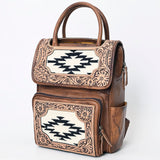 hand tooled western leather backpack with saddle blanket inlay by American Darling
