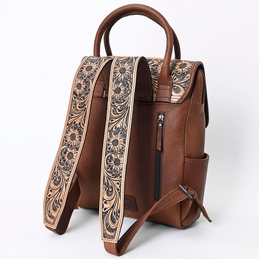 American Darling Western Leather Backpack – Genuine Crocodile Embossed and Hand-Tooled Floral Design, Adjustable Straps, and Spacious Interior