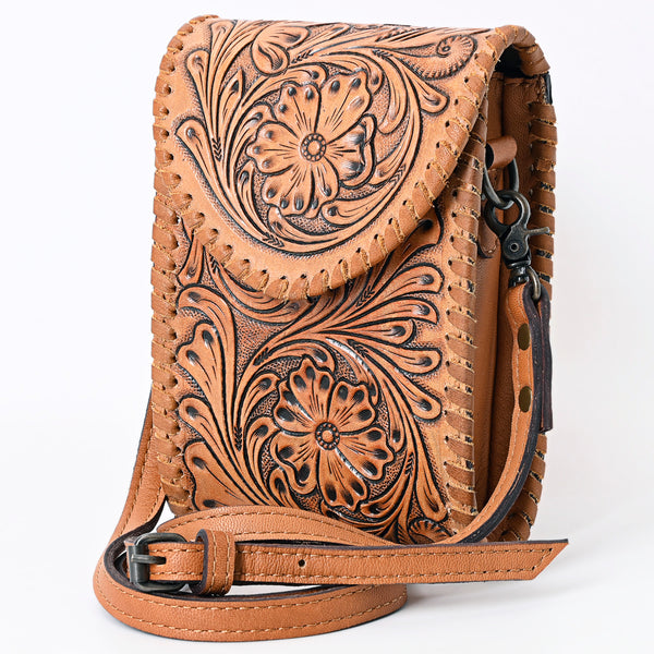 American Darling Hand-Tooled Leather Western Cell Phone Holder Crossbody Bag - Uhorse