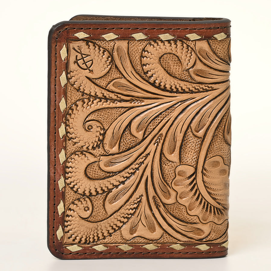 American Darling Hand-Tooled Leather Wallet purse, Genuine Leather Floral Carved Card Holder , Compact Western Card Case