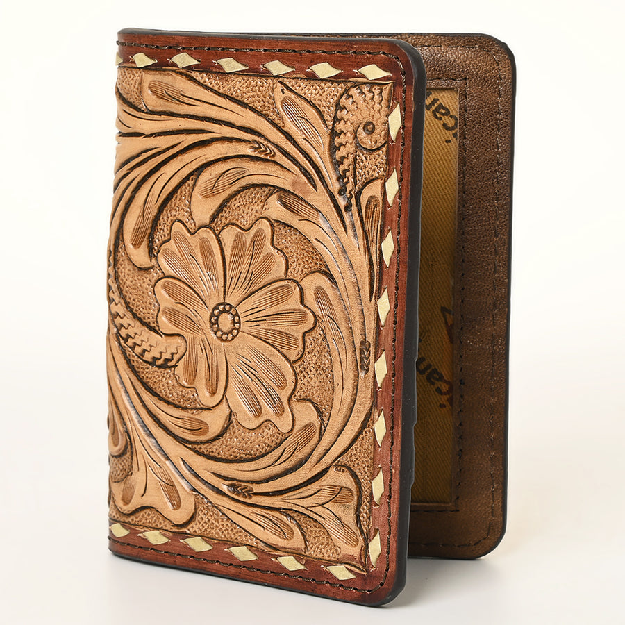 American Darling Hand-Tooled Western Leather Wallet with Floral Carving - Uhorse