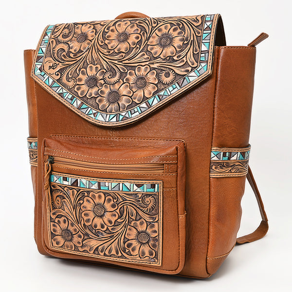 American Darling Western Leather Backpack with Hand-Tooled Floral Carving - Uhorse