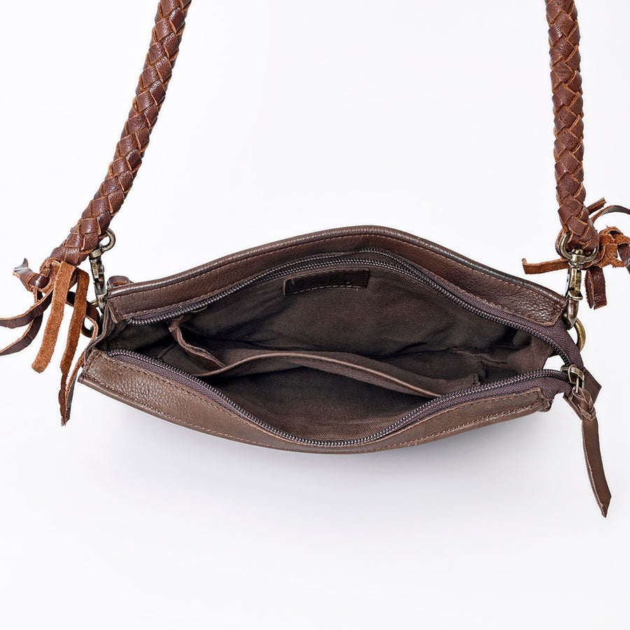 American Darling Cross body Bag Western Genuine Leather Handcrafted Purse with Turquoise Stone and Braided Detail