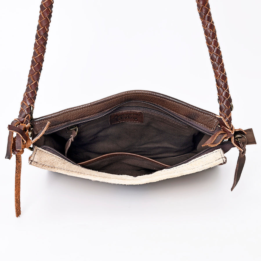 American Darling Cross body Bag Western Genuine Leather Handcrafted Purse with Turquoise Stone and Braided Detail